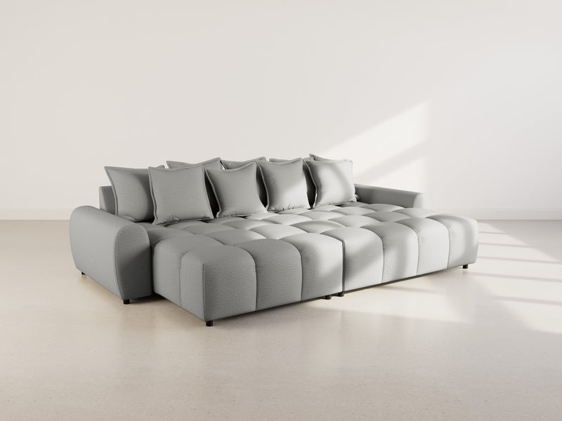 Adelaide - Sofá esquinero reversible con puf - 4 plazas - Tela texturizada - Gris