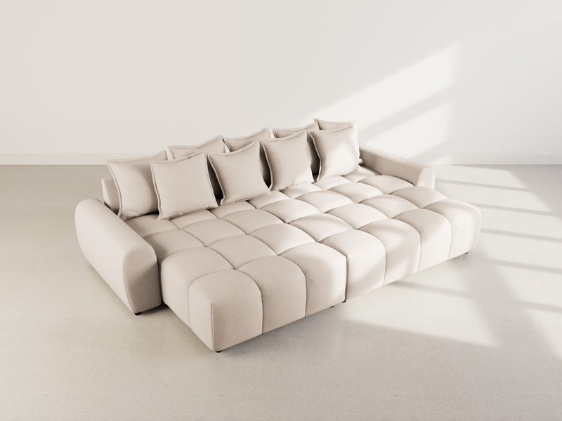 Adelaide - Sofá esquinero reversible con puf - 4 plazas - Tela texturizada - Beige
