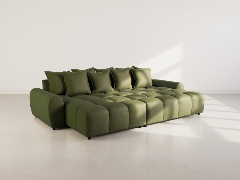 Adelaide - Sofá esquinero reversible con puf - 4 plazas - Tela texturizada - Verde