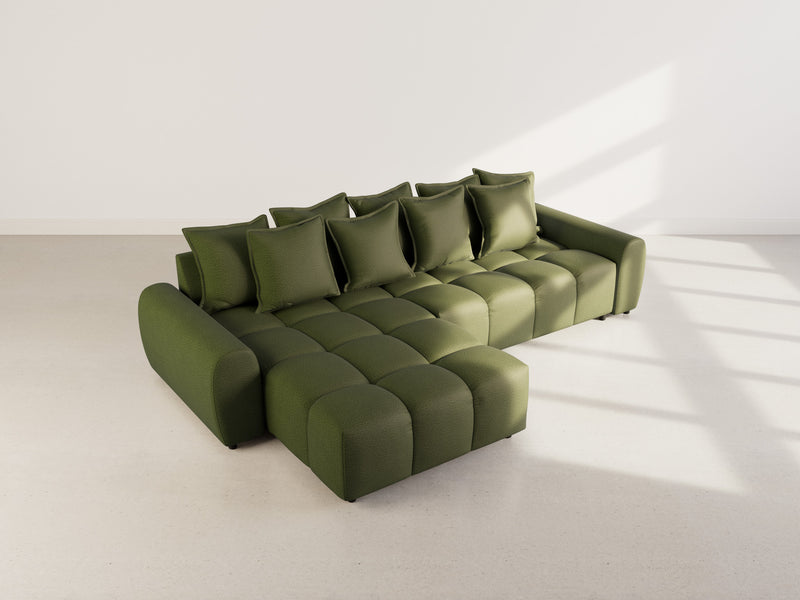 Adelaide - Sofá esquinero reversible con puf - 4 plazas - Tela texturizada - Verde