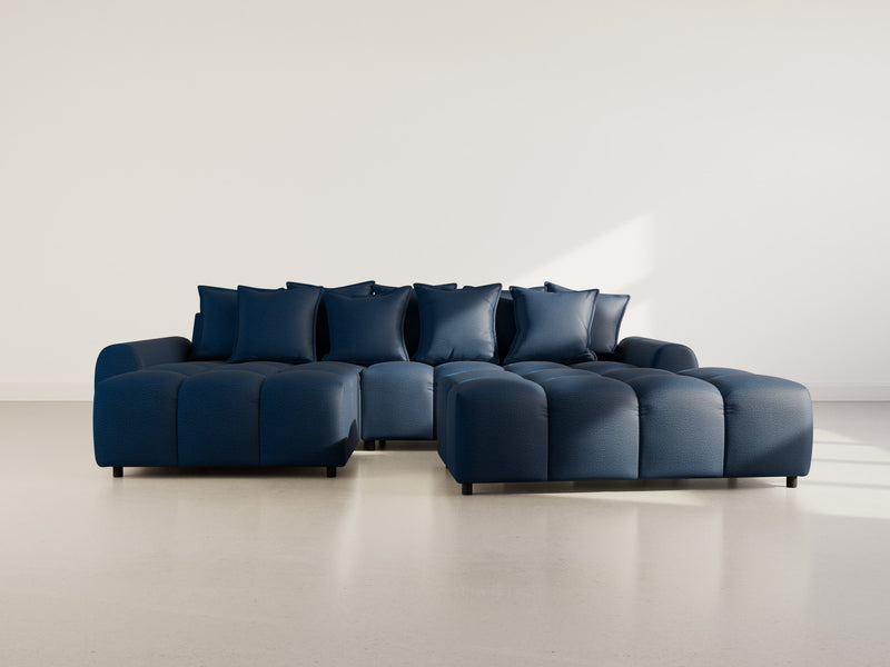 Adelaide - Reversible Corner Sofa With Pouf - 4 Seater - Textured Fabric - Blue