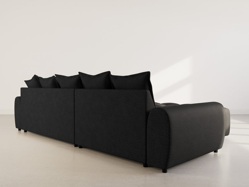 Adelaide - Reversible Corner Sofa With Ottoman - 4 Seater - Textured Fabric - Black