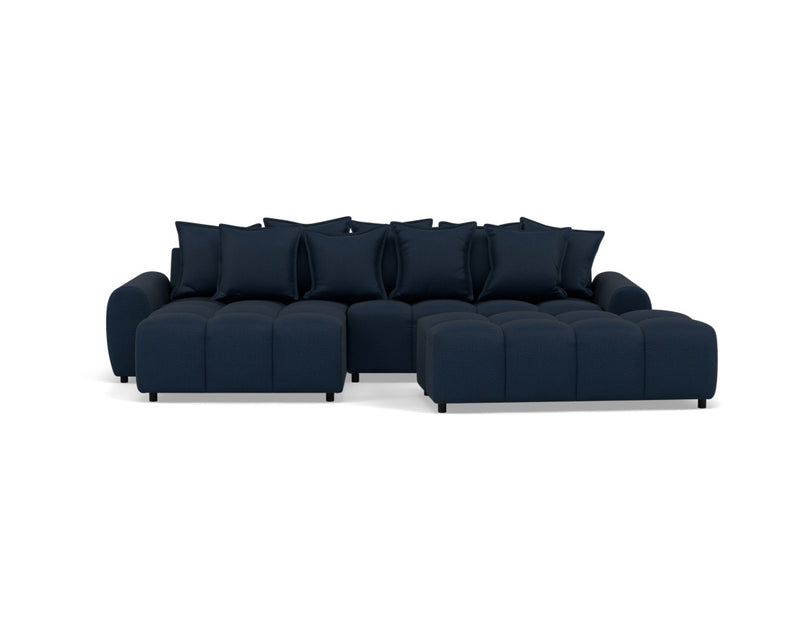 Adelaide - Reversible Corner Sofa With Pouf - 4 Seater - Textured Fabric - Blue