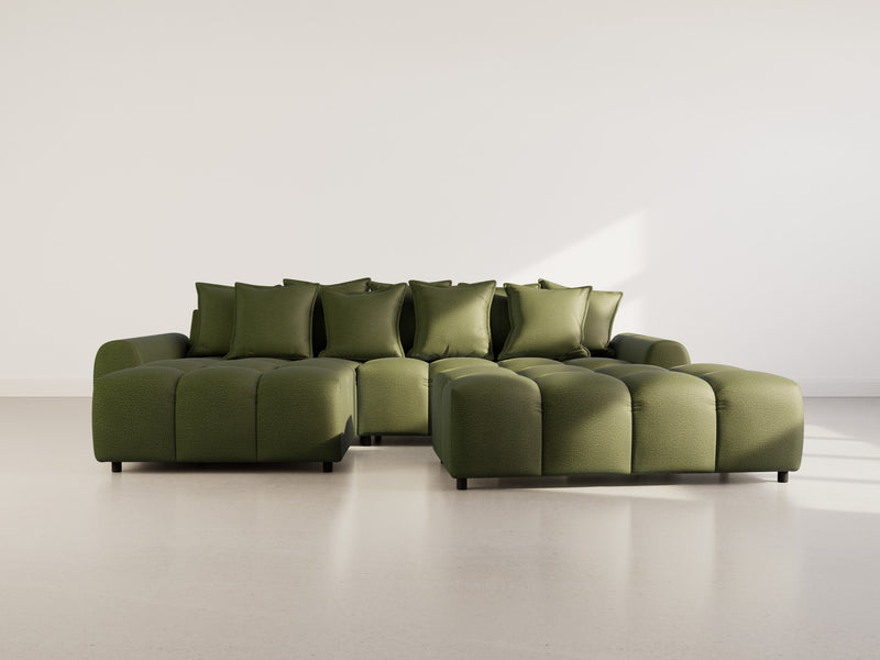 Adelaide - Sofá esquinero reversible con puf - 4 plazas - Tela texturizada - Verde