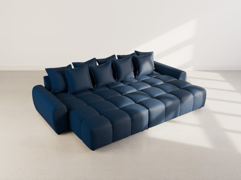 Adelaide - Reversible Corner Sofa With Pouf - 4 Seater - Textured Fabric - Blue
