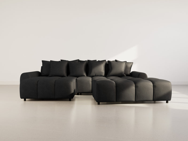 Adelaide - Reversible Corner Sofa With Ottoman - 4 Seater - Textured Fabric - Black
