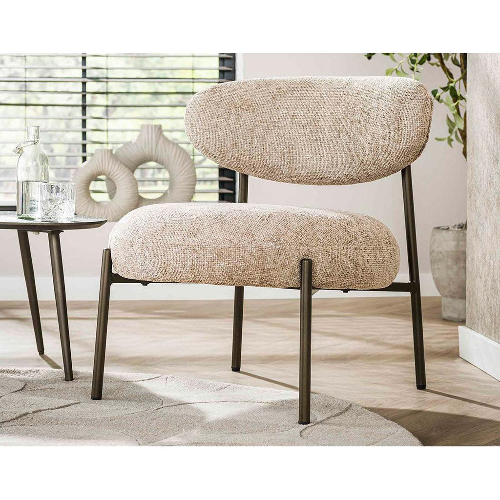 Adelia - Metal-Leg Armchair - Textured Fabric - Sand