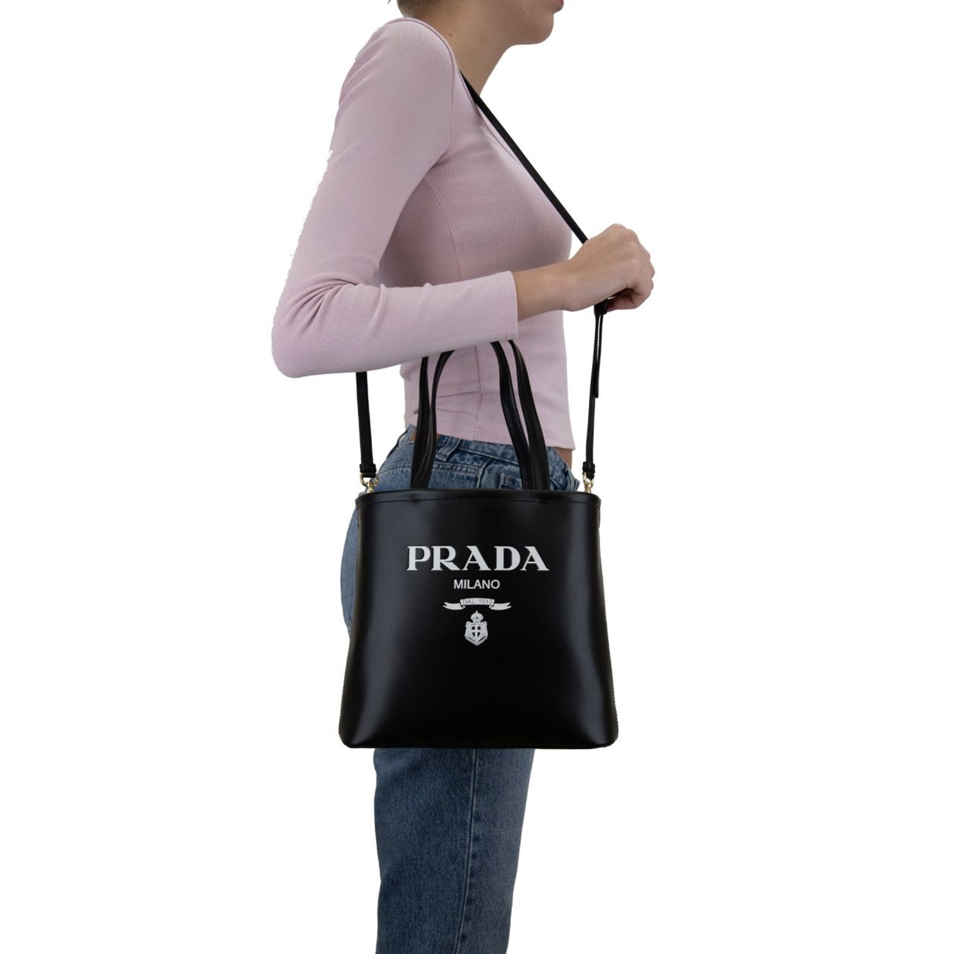 Prada - Cabas De Cuero Con Logo - Mujeres - Negro