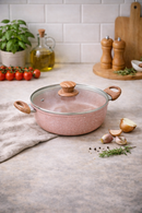 Pan Ø 24 Cm « Stonerose » Avec Couvercle Et Poignée En Bois Rose