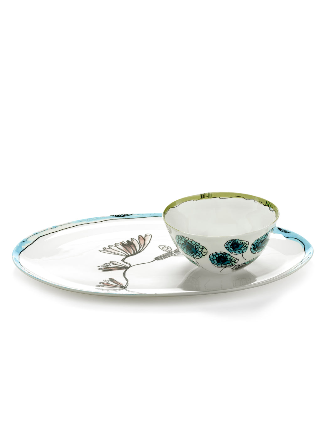 Midnight Flowers - Assiette Ovale °2 - L - Porcelaine Bone China - Camelia Aubergine
