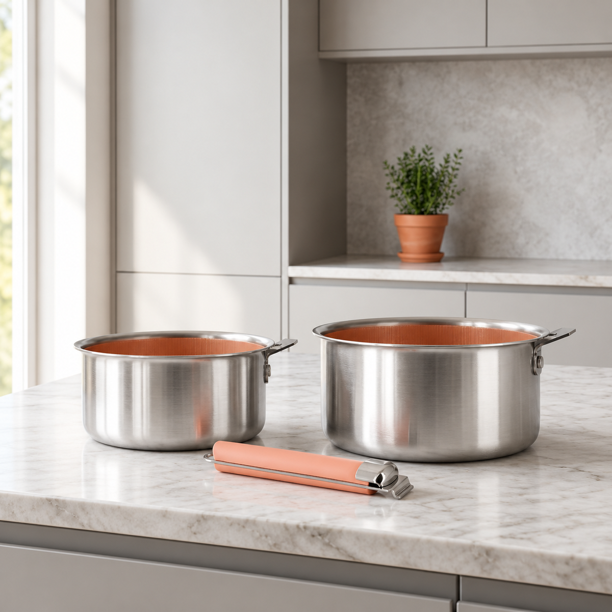 Aglaé - Set Van 2 Afneembare Steelpannen Met Handgreep - Roestvrij Staal - 16/20 cm