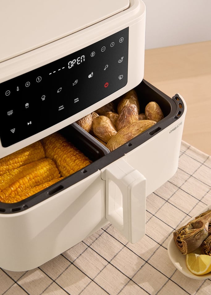 Air Fryer Dual - 10L Oil-Free Air Fryer with Divider - Off-White