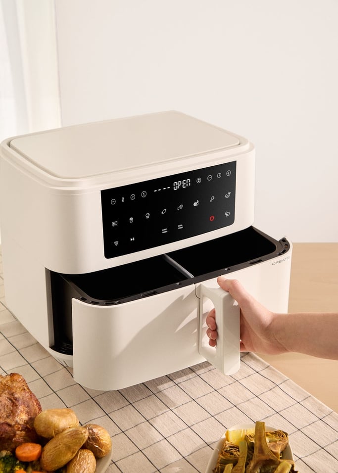 Air Fryer Dual - 10L Oil-Free Air Fryer with Divider - Off-White