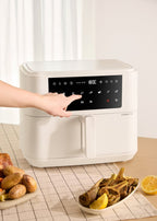 Air Fryer Dual - 10L Oil-Free Air Fryer with Divider - Off-White