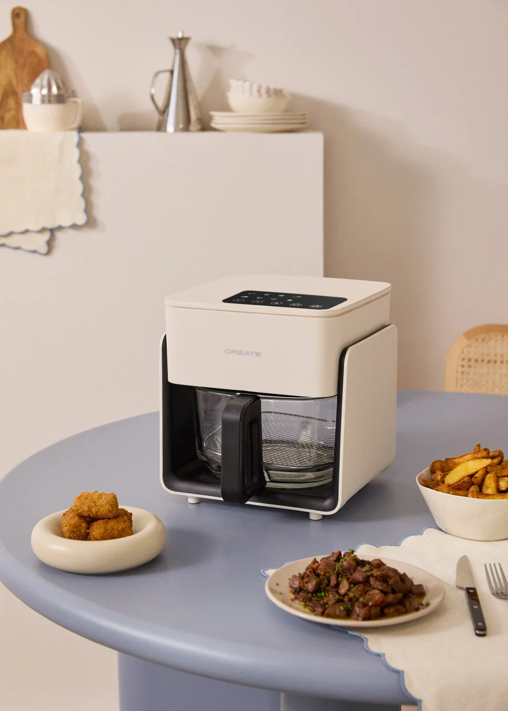 Air Fryer - 4.2L Oil-Free Air Fryer with Water Sprayer - Off-White