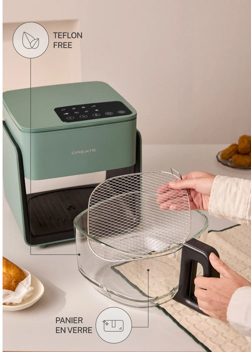 Air Fryer Studio Crystal - 4.2L Oil-Free Fryer - Sage Green