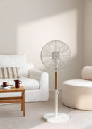 Air Stand Wood - Ventilateur Sur Pied Réglable Oscillant De Style Rétro 50 W - Blanc Cassé