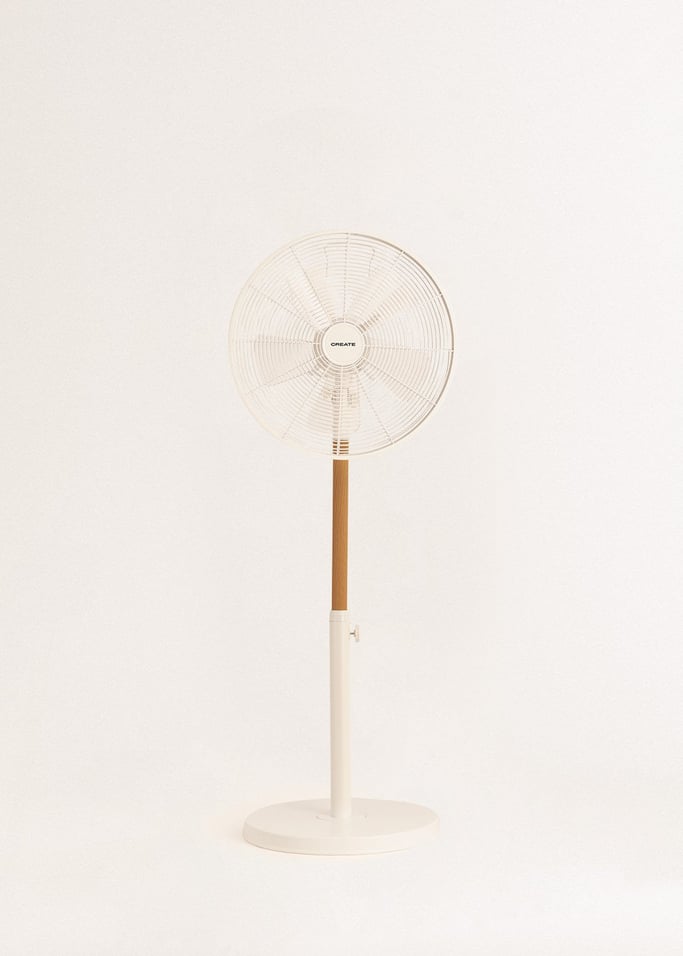 Air Stand Wood - Ventilateur Sur Pied Réglable Oscillant De Style Rétro 50 W - Blanc Cassé