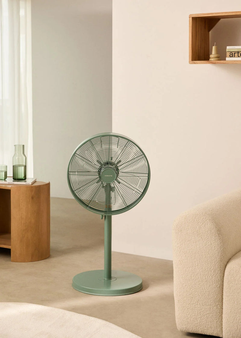 Air Stand Wood - Ventilateur Sur Pied Réglable Oscillant De Style Rétro 50 W - Hauteur Réglable - Vert Sauge