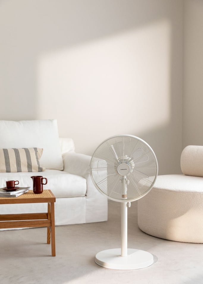 Air Stand Wood - Ventilateur Sur Pied Réglable Oscillant De Style Rétro 50 W - Blanc Cassé