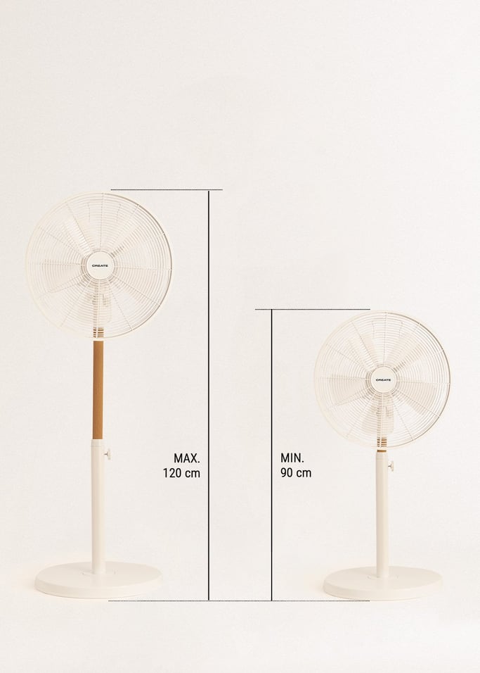 Air Stand Wood - Ventilateur Sur Pied Réglable Oscillant De Style Rétro 50 W - Blanc Cassé