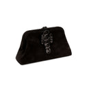Alessa Black Pouch Bag featuring an intricate thread-wrapped coin design and tassel for an elegant touch.