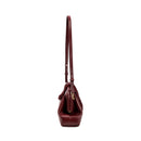 Side view of Alessa Burgundy Pouch Bag showcasing its stylish design and adjustable shoulder strap.