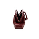Alessa Burgundy Pouch Bag showcasing its unique design and elegant shape, perfect for stylish outings.