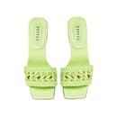 Almeria Avocado Mid-Heel Sandal showcasing a sleek design with a braided strap in soft avocado leather.