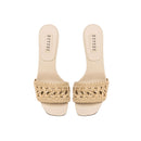 Almeria Nude Block-Heel Sandal featuring a braided strap and open toe design, crafted in Italy for comfort and style.