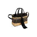 Stylish Almeria Tassel Black Mini Tote Bag featuring raffia design and leather trim for elegant everyday storage.