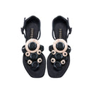 Alessa Black Flat Ankle Toe Sandal