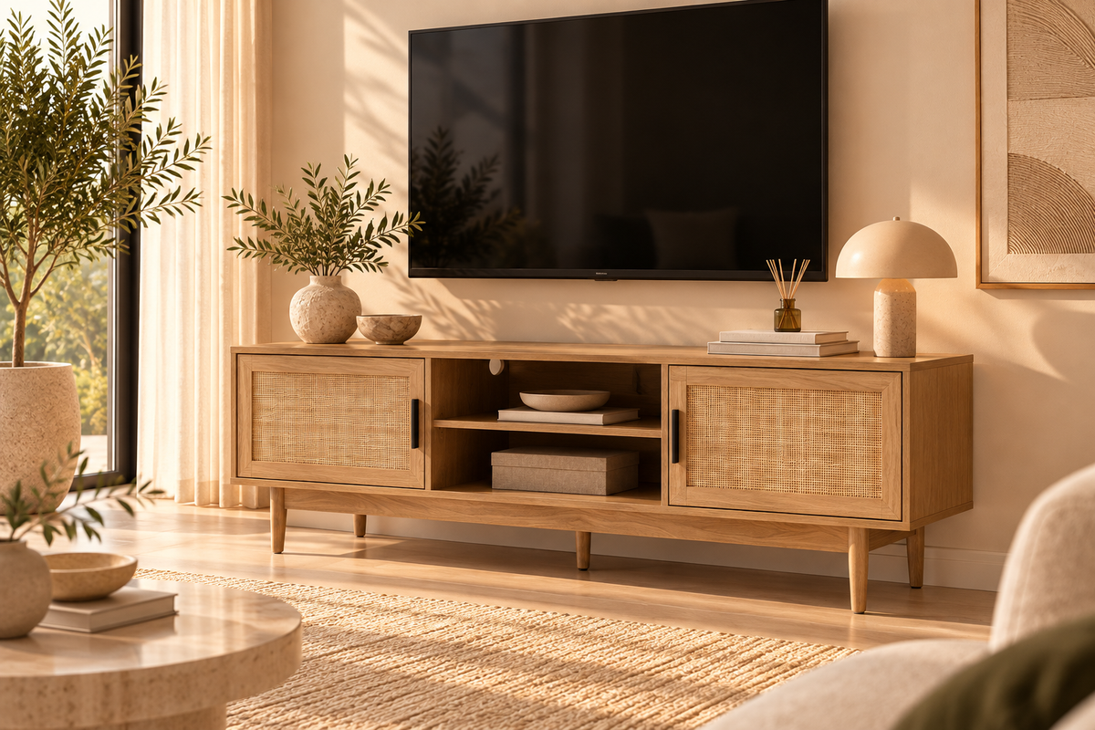 Amana - Tv-Möbel - Eiche-Optik Und Wiener Geflecht Aus Rattan