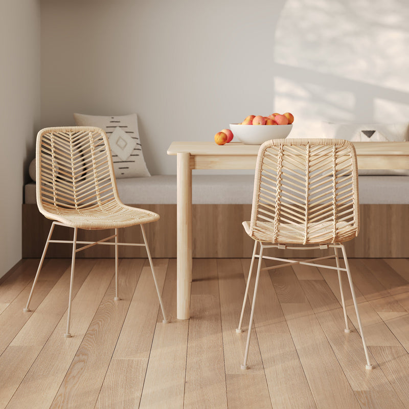 Chaise Tamara en rotin naturel pieds beiges (lot de 2)