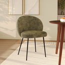 Chaise Bloomy en velours chenillé vert olive foncé et métal noir