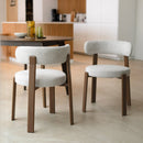 Lot de 2 chaises Aura en tissu texturé greige, pieds en métal effet bois