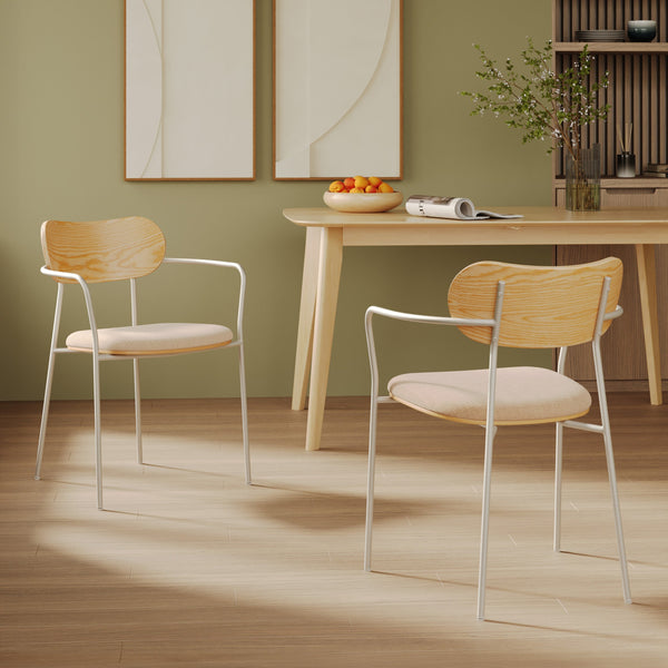 Marine - Set of 2 Chairs in Beige Fabric and Light Wood Veneer