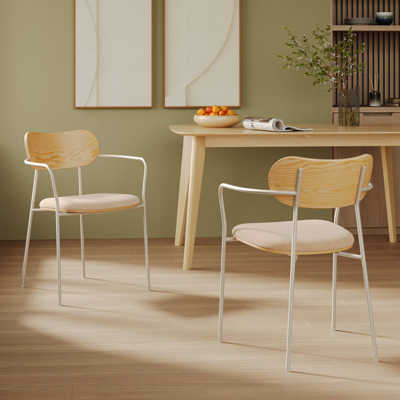Lot de 2 chaises Marine en tissu beige et placage en bois clair