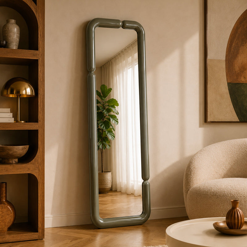 Miroir rectangulaire Silk laqué vert kaki 160 x 60 cm