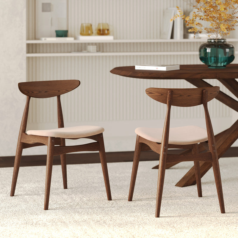 Lot de 2 chaises Josette en tissu beige et bois foncé d'hévéa