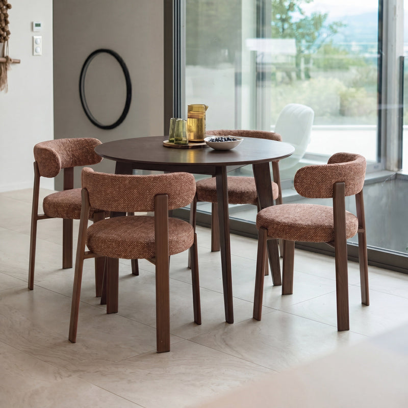 Lot de 2 chaises Aura en tissu texturé brun canelle, pieds en métal effet bois