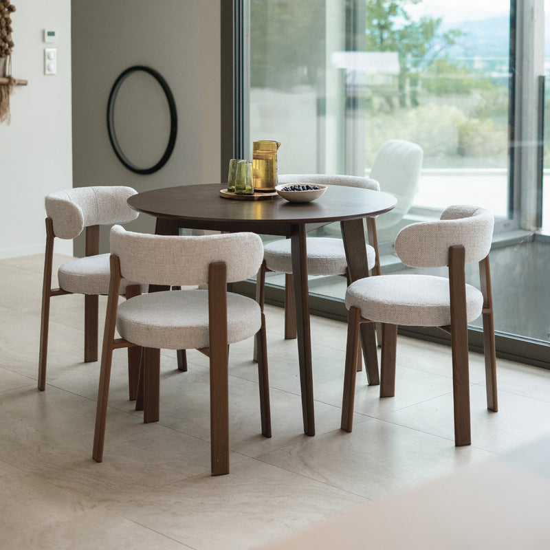 Lot de 2 chaises Aura en tissu texturé greige, pieds en métal effet bois