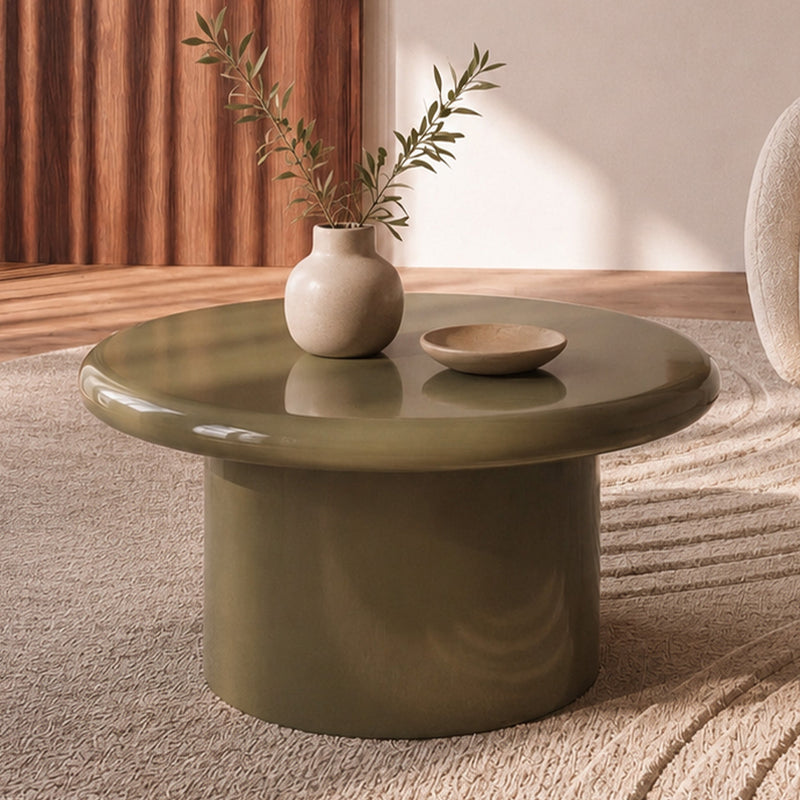 Table basse Apoline laquée vert kaki en MDF, D80 cm