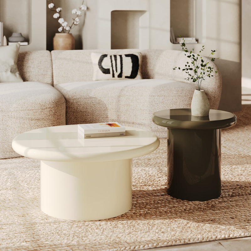 Lot de 2 tables basses Apoline laquées blanches et vert kaki en MDF