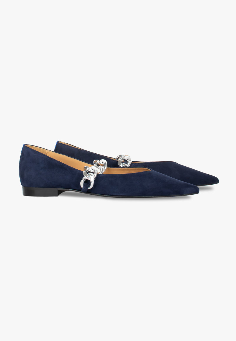 Slippers Pointus Amédée Chain - Daim - Bleu - Femme