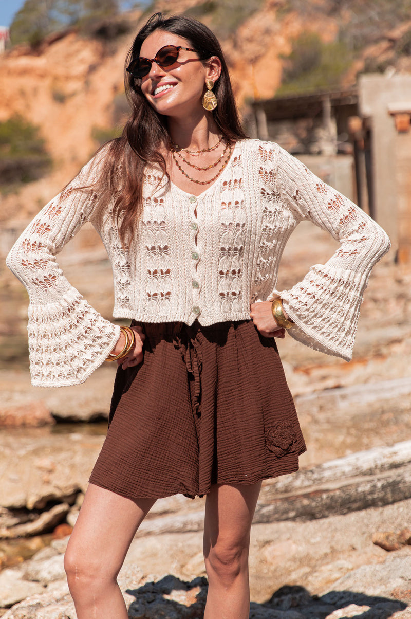 AMÉLIE Beige - Gilet Crochet