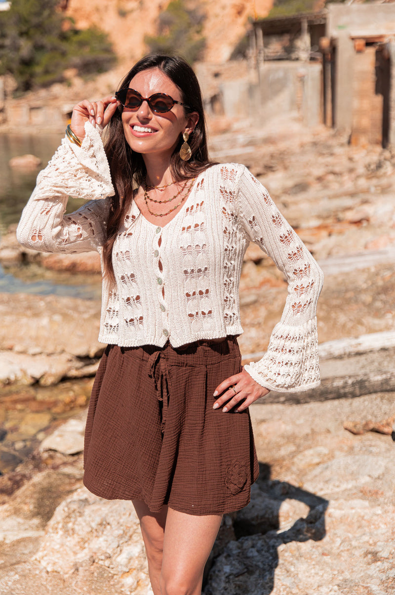 AMÉLIE Beige - Gilet Crochet