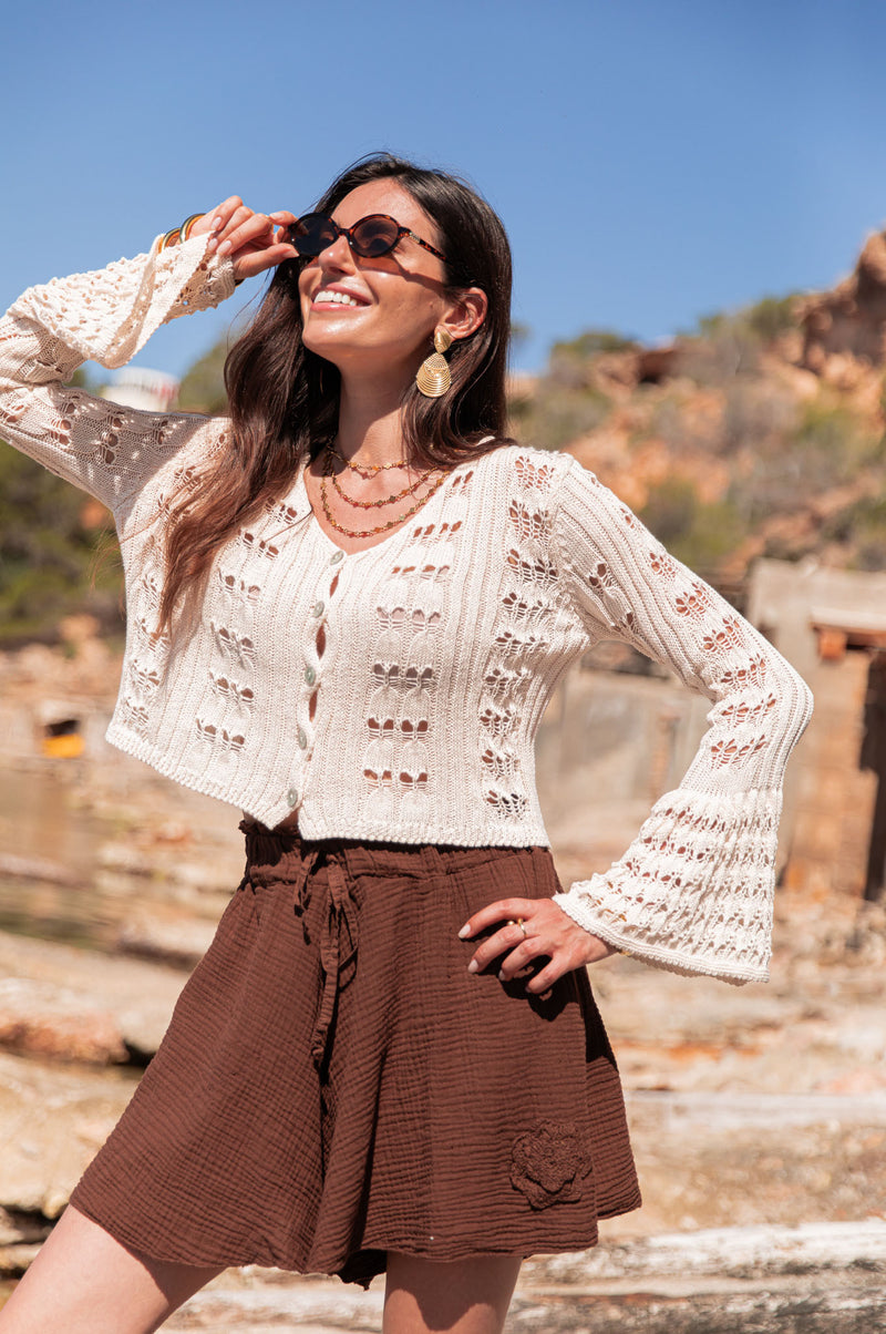 AMÉLIE Beige - Gilet Crochet