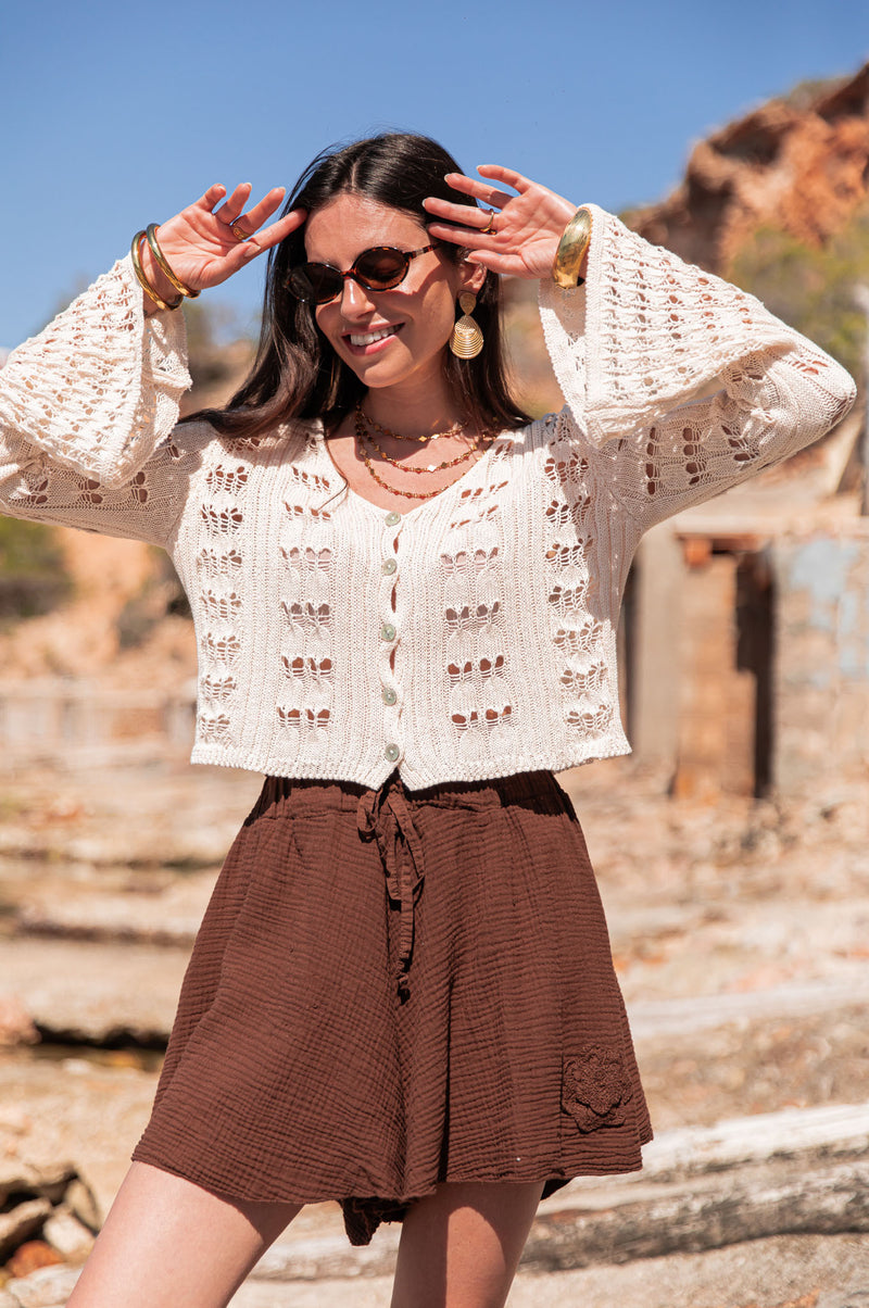 AMÉLIE Beige - Gilet Crochet