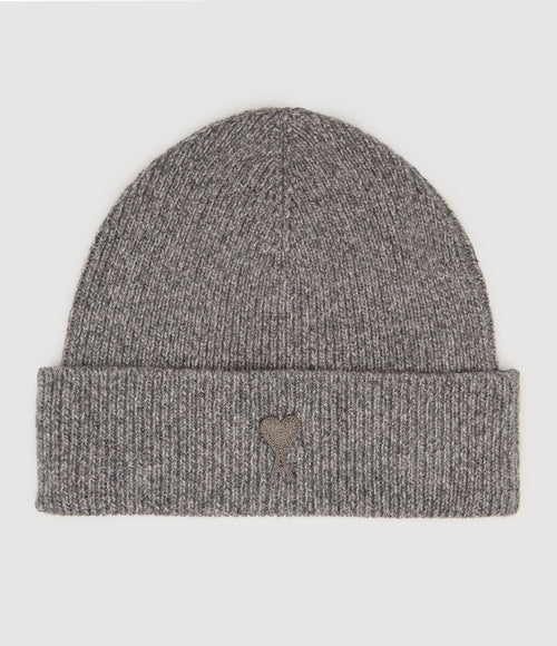 Ami Paris - Bonnet Ami De Cœur Cachemire Gris Chiné - Femme